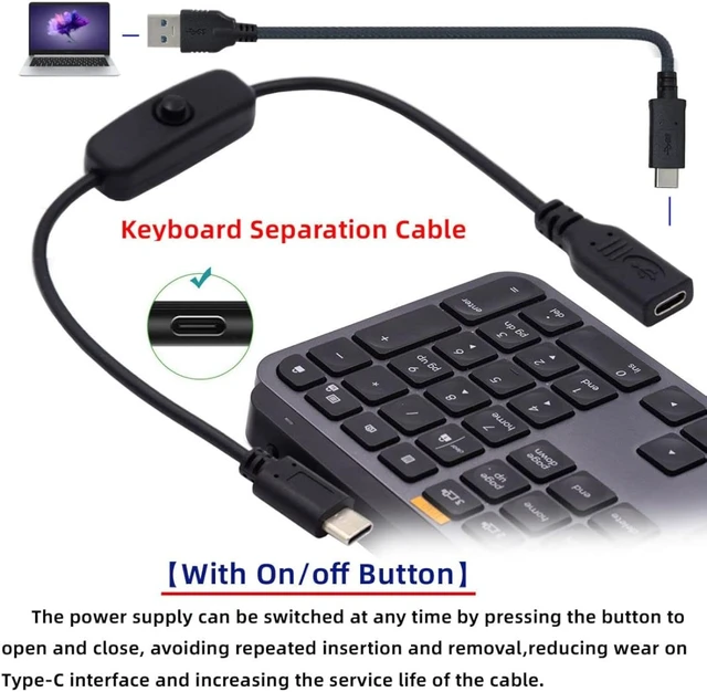 Alt view image 6 of 7 - chenyang USB C Power Switch Extension Cable USB C Male to Female with On/Off Power Switch Button DC 5V Power Extension Cable for Laptop Keyboard Raspberry Pi 4B