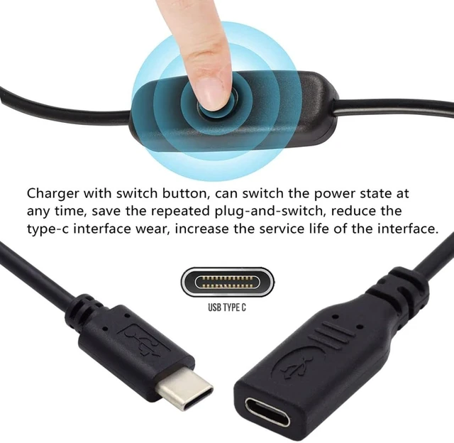 Alt view image 7 of 7 - chenyang USB C Power Switch Extension Cable USB C Male to Female with On/Off Power Switch Button DC 5V Power Extension Cable for Laptop Keyboard Raspberry Pi 4B