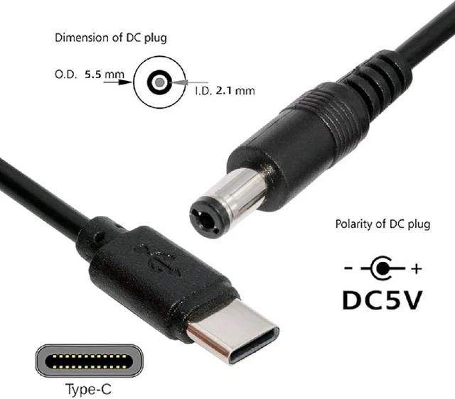 Alt view image 4 of 7 - cablecc USB-C 5.1K Resistor Type C Input to 5V DC 5.5 * 2.1mm Output Power Charge Cable 100cm for DC5V Desk Lamp Fan Camera