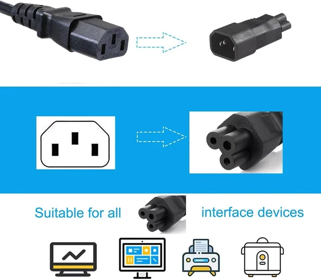Alt view image 2 of 7 - Cablecc IEC 320 Adapter 3 Poles Socket C14 to Cloverleaf Plug Micky C5 Straight Extension Power Adapter