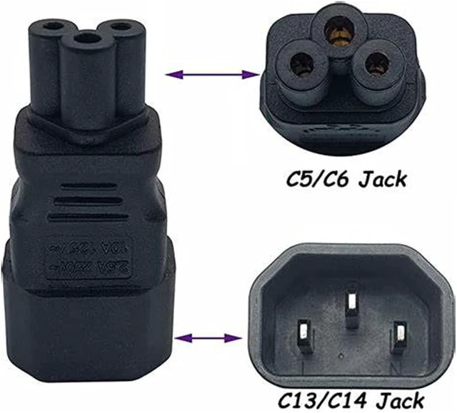 Alt view image 4 of 7 - Cablecc IEC 320 Adapter 3 Poles Socket C14 to Cloverleaf Plug Micky C5 Straight Extension Power Adapter