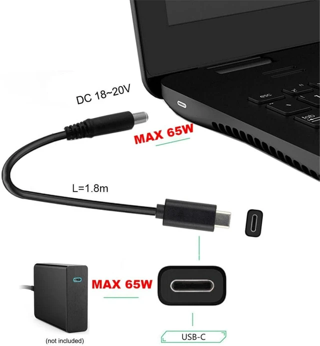 Alt view image 3 of 7 - chenyang USB C to DC 5.5x2.5MM PD65W Fast Charging Power Cable for Laptop 5.91FT/1.8M