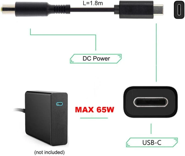 Alt view image 4 of 7 - chenyang USB C to DC 5.5x2.5MM PD65W Fast Charging Power Cable for Laptop 5.91FT/1.8M