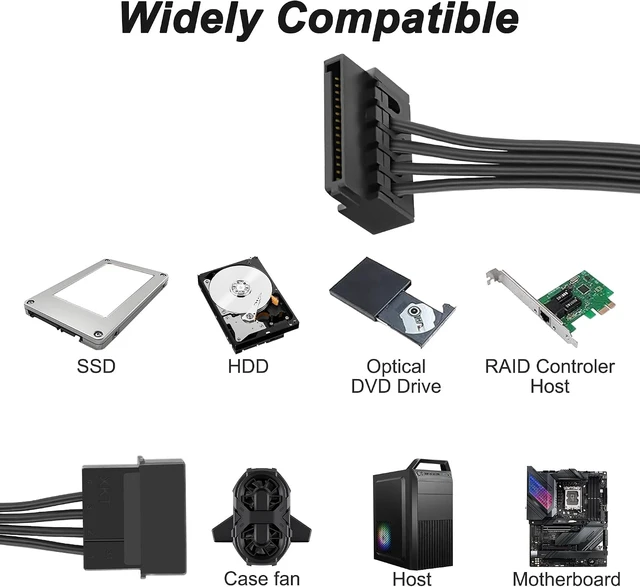 Alt view image 7 of 7 - XMSJSIY 4 Pin IDE Male to 5x15 Pin SATA Female Splitter Power Cable