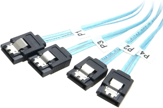 Alt view image 2 of 7 - cablecc Slim Line SAS 4.0 SFF-8654 4i 38pin Host to 4 SATA 7pin Target Hard Disk Fanout Raid Cable 50cm