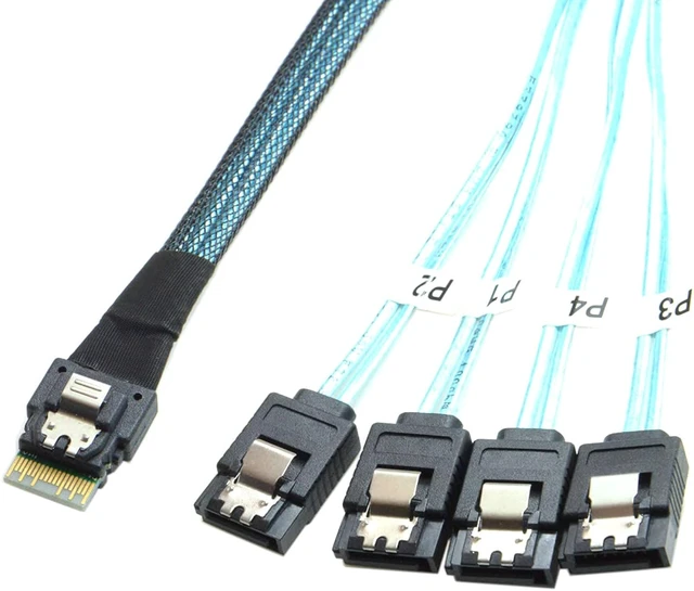Alt view image 4 of 7 - cablecc Slim Line SAS 4.0 SFF-8654 4i 38pin Host to 4 SATA 7pin Target Hard Disk Fanout Raid Cable 50cm
