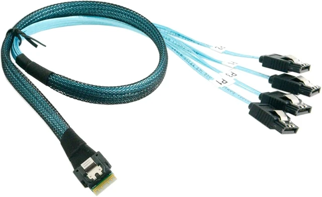 Alt view image 6 of 7 - cablecc Slim Line SAS 4.0 SFF-8654 4i 38pin Host to 4 SATA 7pin Target Hard Disk Fanout Raid Cable 50cm