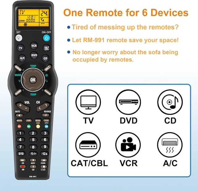 Alt view image 2 of 7 - 6-in-1 Universal Multifunctional Remote RM-991 with IR Learning