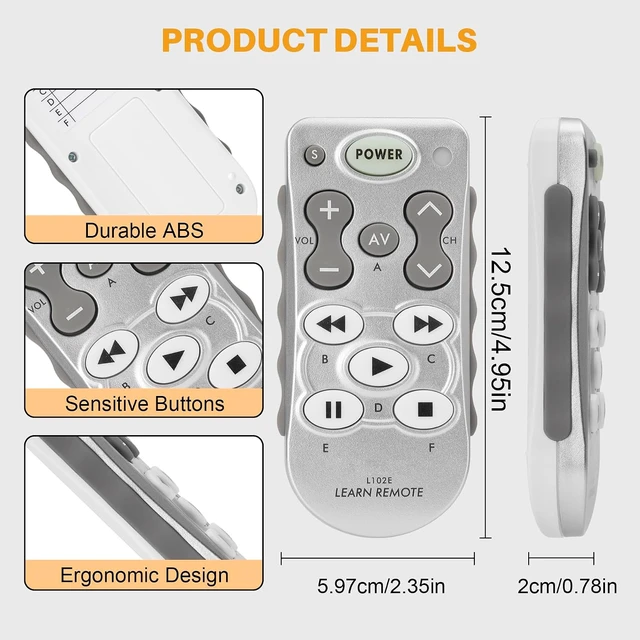 Alt view image 6 of 7 - Universal IR Learning Remote Control L102E with 11 Large Buttons