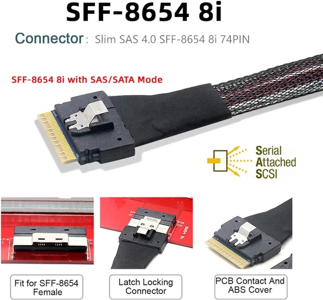 Alt view image 2 of 7 - cablecc SAS 4.0 Slimline SFF-8654 8i 74pin Host Raid to 7pin 8 SATA Target Hard Disk Fanout Raid Cable 1-to-8 Splitter 100CM