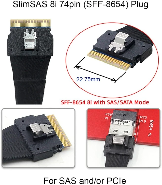 Alt view image 6 of 7 - cablecc SAS 4.0 Slimline SFF-8654 8i 74pin Host Raid to 7pin 8 SATA Target Hard Disk Fanout Raid Cable 1-to-8 Splitter 100CM
