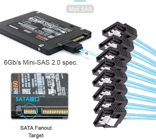 Alt view image 7 of 7 - cablecc SAS 4.0 Slimline SFF-8654 8i 74pin Host Raid to 7pin 8 SATA Target Hard Disk Fanout Raid Cable 1-to-8 Splitter 100CM