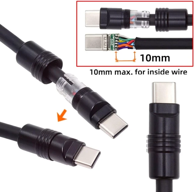 Alt view image 2 of 7 - chenyang USB C DIY Connector Aluminum Alloy USB 3.0 Type C Male Plug Port Repair Replacement Solder Adapter for OD 4.0-6.0mm Cable Black