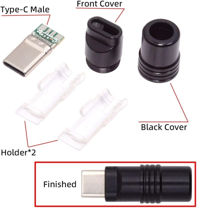 Alt view image 6 of 7 - chenyang USB C DIY Connector Aluminum Alloy USB 3.0 Type C Male Plug Port Repair Replacement Solder Adapter for OD 4.0-6.0mm Cable Black