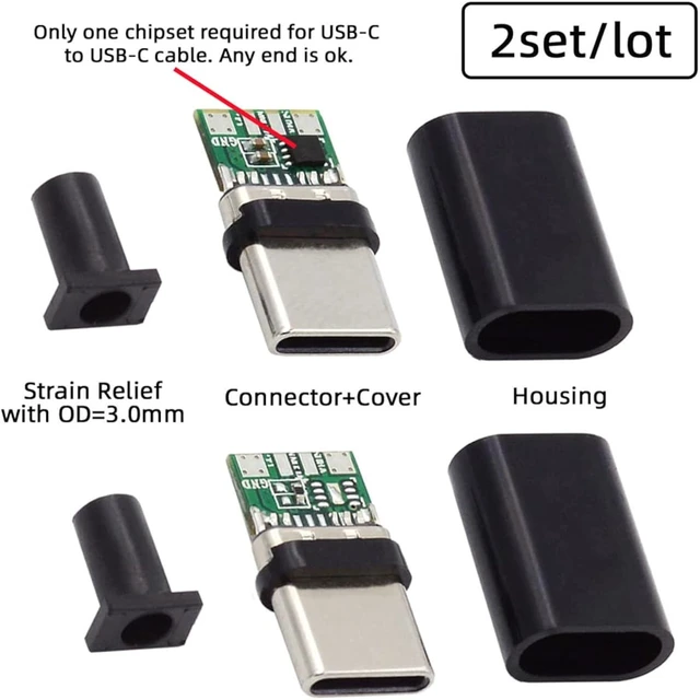 Alt view image 7 of 7 - cablecc DIY OEM 2sets/lot 24pin Connector Plug USB Type C USB-C Male to USB-C Male 100W PD USB2.0 Data with Housing Cover