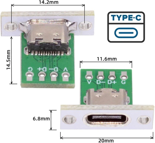 Alt view image 3 of 7 - cablecc 5pcs/Set USB 2.0 24pin Pinout DIY OEM Type C Female Socket Connector Panel Mount Type with PC Board