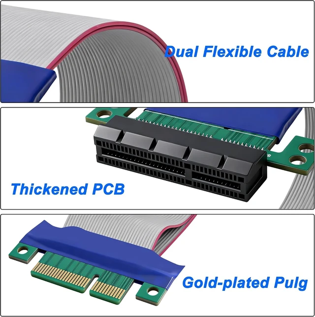 Alt view image 3 of 7 - XMSJSIY PCIe 4X Extender Riser Cable Flexible PCI-E Express Male to Female