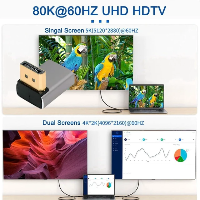Alt view image 5 of 7 - chenyang 8K DisplayPort 1.4 Adapter, DisplayPort Male to Female 8K@60Hz 32.4Gbps High Speed Gold Plated 90 Degree UP Angled Extension Adapter