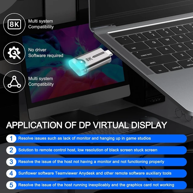 Alt view image 4 of 7 - XMSJSIY 8K USB Type-C Dummy Plug Display EDID Emulator