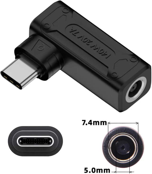 Alt view image 7 of 7 - cablecc DC Jack 7.4x5.0mm Input to USB-C Type-C Angled 90 Degree Power Plug 140W 100W Charge Adapter for Laptop Phone