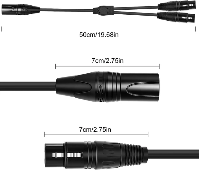 Alt view image 2 of 7 - XMSJSIY 4 Pin XLR Male to Dual 3 Pin XLR Female Patch Y Splitter Balanced Microphone Audio Cable Cord for Stero Mic to L&R Audio Track -0.5M/1.6FT