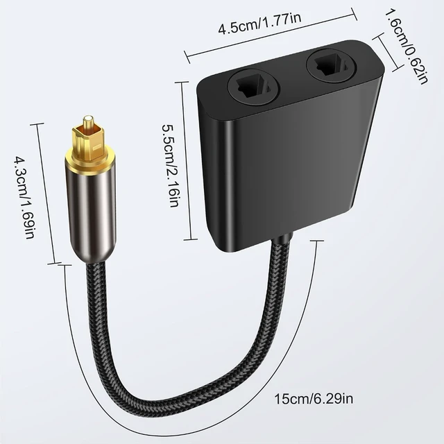 Alt view image 2 of 7 - XMSJSIY Optical Cable Splitter 1 in 2 Out Toslink Digital Audio Fiber Optic
