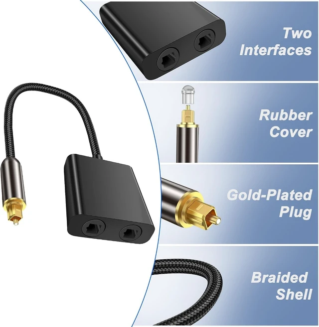 Alt view image 6 of 7 - XMSJSIY Optical Cable Splitter 1 in 2 Out Toslink Digital Audio Fiber Optic