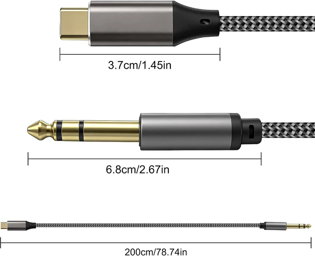Alt view image 2 of 7 - XMSJSIY USB Type-C to 6.35mm TRS Stereo Audio Cable -2M/6.5FT
