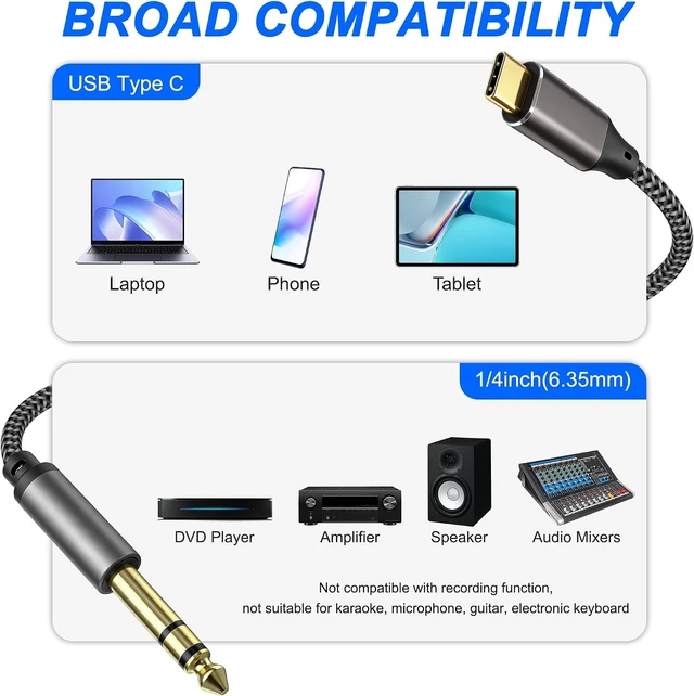 Alt view image 7 of 7 - XMSJSIY USB Type-C to 6.35mm TRS Stereo Audio Cable -2M/6.5FT