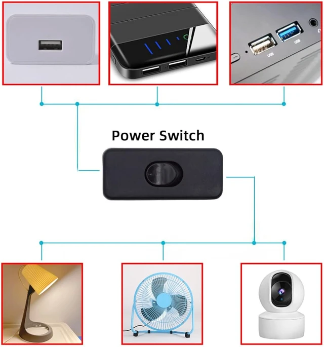 Alt view image 3 of 7 - Cablecc Switch Universal Interruptor 303 Switch Cord Inline On-Off Switch DPST Control Rocker for Bedroom Table Lamp Desk Light Strip