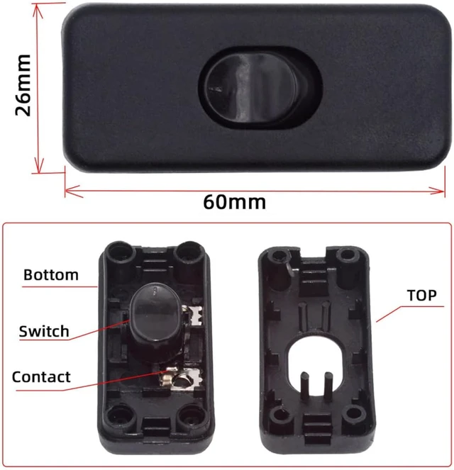 Alt view image 7 of 7 - Cablecc Switch Universal Interruptor 303 Switch Cord Inline On-Off Switch DPST Control Rocker for Bedroom Table Lamp Desk Light Strip
