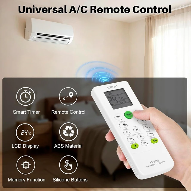 Alt view image 2 of 7 - Universal Air Conditioner Remote Control 6000 in 1 for Multiple A/C Brands