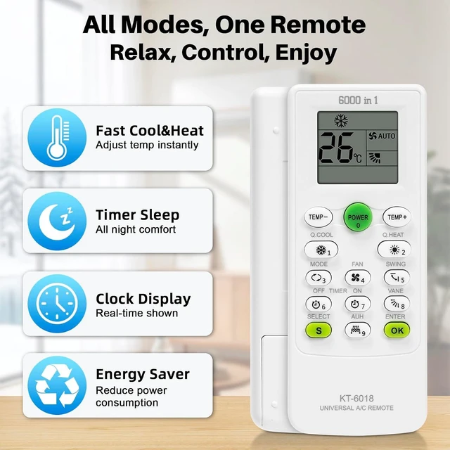 Alt view image 4 of 7 - Universal Air Conditioner Remote Control 6000 in 1 for Multiple A/C Brands