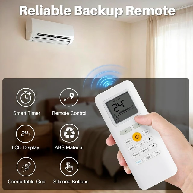 Alt view image 2 of 7 - RG70A/BGEF Replacement AC Rmote Control for Midea Air Conditioner