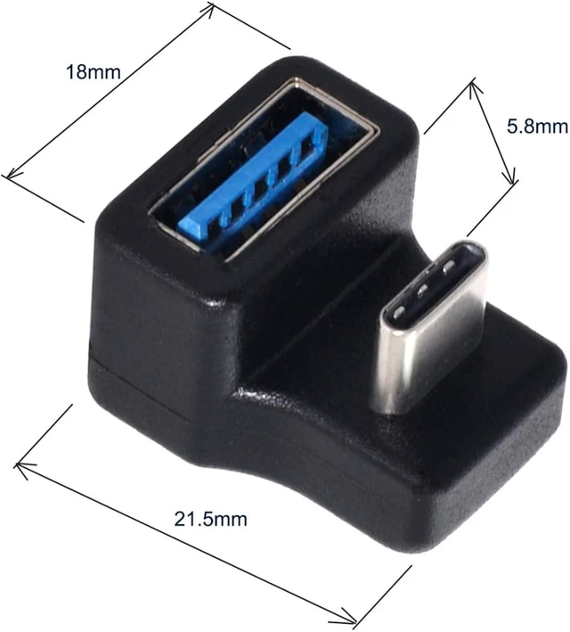 Alt view image 2 of 7 - cablecc 180 Degree Up & Down Angled Type-C USB-C OTG to USB 3.0 Female Extension Adapter for Cell Phone & Tablet