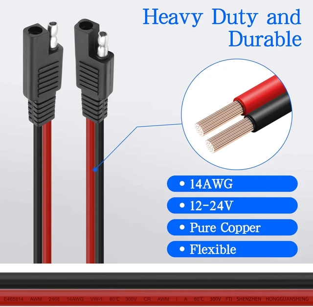 Alt view image 2 of 7 - XMSJSIY SAE Extension Cable with ON/Off Switch 14AWG Solar Power Cable
