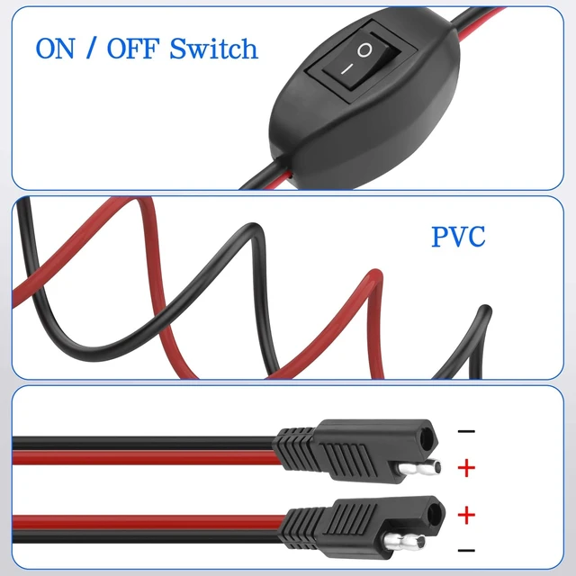 Alt view image 3 of 7 - XMSJSIY SAE Extension Cable with ON/Off Switch 14AWG Solar Power Cable