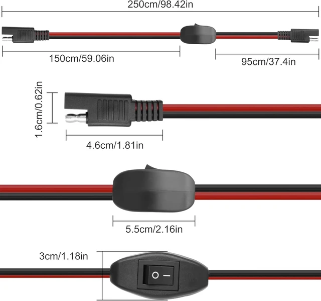Alt view image 7 of 7 - XMSJSIY SAE Extension Cable with ON/Off Switch 14AWG Solar Power Cable