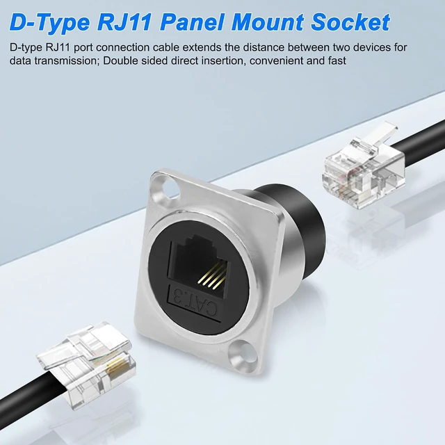 Alt view image 3 of 7 - XMSJSIY D-Type RJ11 Panel Mount Phone Connector CAT3 Pass Through Adapter Female to Female Telephone Line Socket RJ11 CAT3 Module for Phone and Modem - 2PCS
