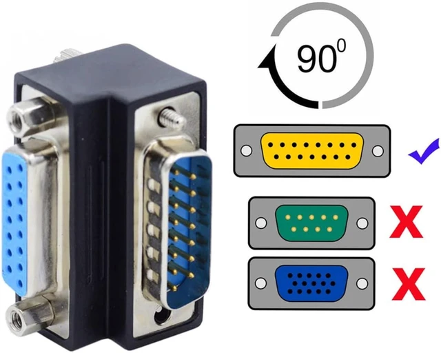 Alt view image 3 of 7 - cablecc 90 Degree Up Angled DSUB D-subminiature 15pin Male to Female Extension Adapter DB Connector