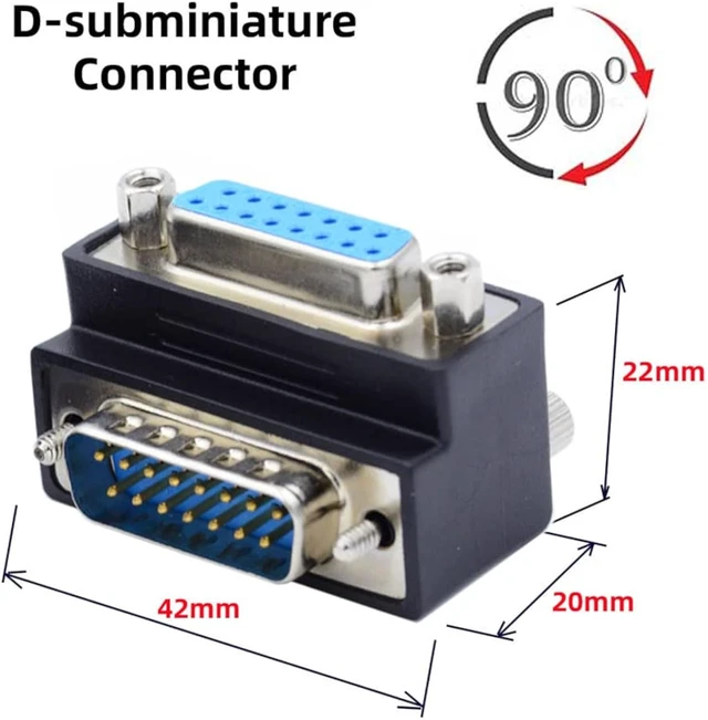 Alt view image 4 of 7 - cablecc 90 Degree Up Angled DSUB D-subminiature 15pin Male to Female Extension Adapter DB Connector