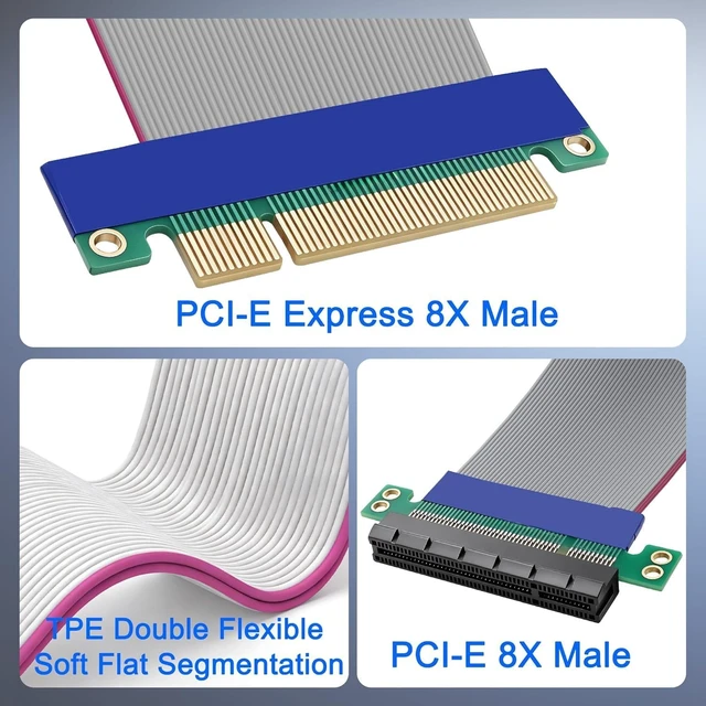 Alt view image 7 of 7 - XMSJSIY PCI-E Express 8X Male to Female Riser Adapter Extension Cable