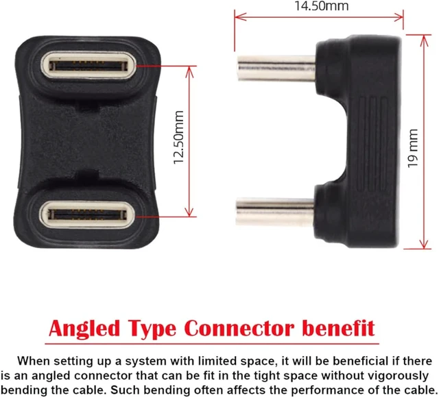 Alt view image 3 of 7 - cablecc 480Mbps USB-C Type C Male to Male Coupler Extender Power Data Adapter Opposite U Shape Back Angled for Power Bank Phone Laptop