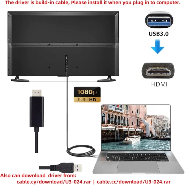 Alt view image 4 of 7 - cablecc USB 3.0 Source HDMI Sink Converter USB3.0 Male to HDMI Male Cable for Desktop Laptop PC 1080P Adapter 1.8m Projector Video Monitor Cable