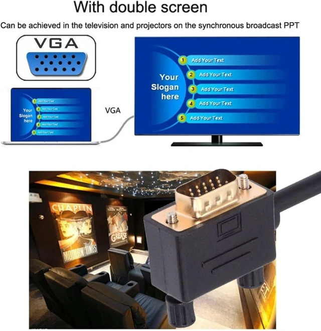 Alt view image 4 of 7 - chenyang VGA Cable,VGA SVGA D-Sub HDB15Pin Male to Male 90 Degree Left Angled Video Graphics Array Cable Adapter 3.28FT/1.0M for Monitor/Projector/Graphics