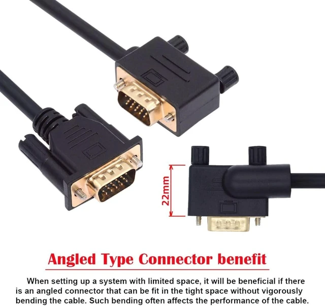 Alt view image 6 of 7 - chenyang VGA Cable,VGA SVGA D-Sub HDB15Pin Male to Male 90 Degree Left Angled Video Graphics Array Cable Adapter 3.28FT/1.0M for Monitor/Projector/Graphics
