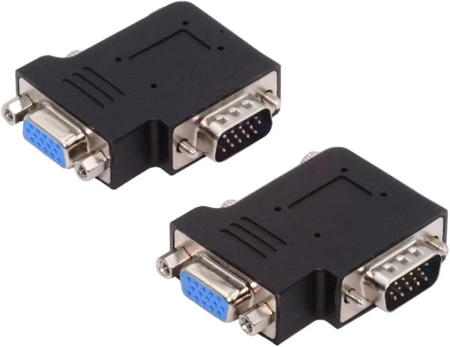Alt view image 7 of 7 - chenyang 2 Pack VGA Connectors,VGA SVGA D-Sub HDB15Pin Male to Female 90 Degree Angled Gender Changer Video Graphics Array Connector Adapter for Monitor/Projector/Graphics