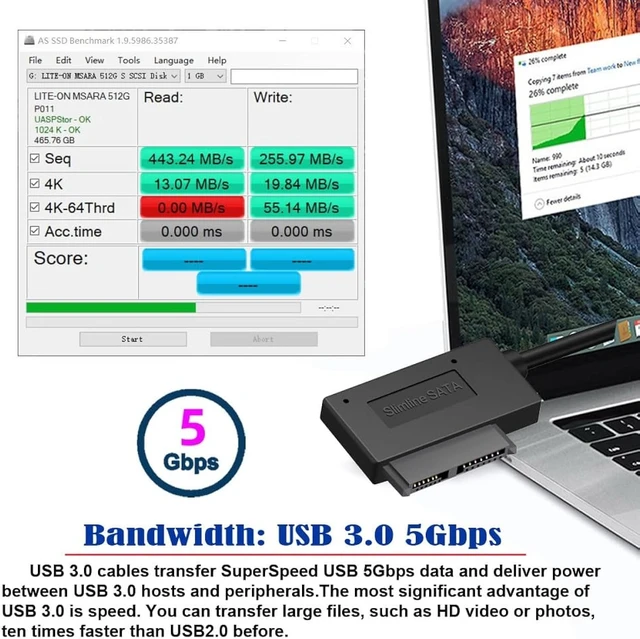 Alt view image 4 of 7 - cablecc USB 3.0 to 7+6 13pin Slimline Sata Adapter Cable for Laptop Cd DVD ROM Optical Drive