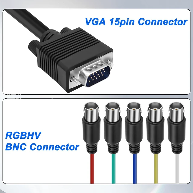 Alt view image 4 of 7 - XMSJSIY VGA to BNC Cable 15Pin VGA Male to 5 BNC Female RGBHV Coaxial