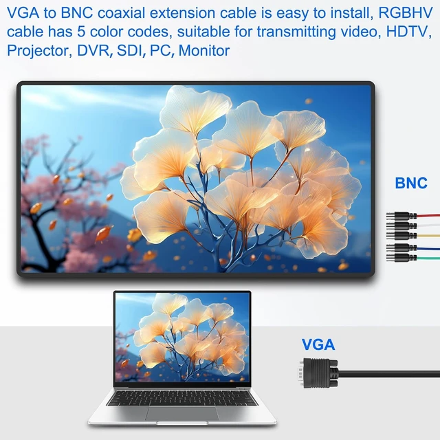 Alt view image 6 of 7 - XMSJSIY VGA to BNC Cable 15Pin VGA Male to 5 BNC Female RGBHV Coaxial